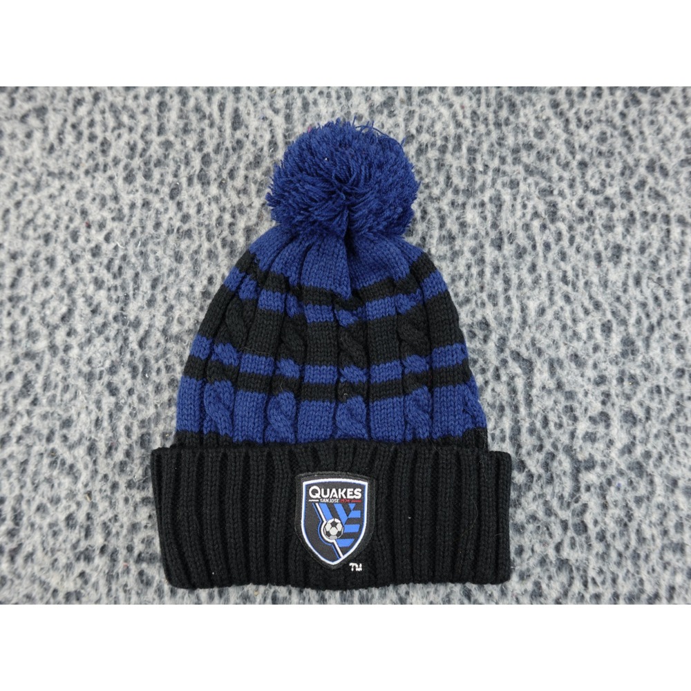San Jose Earthquakes‎ MLS Beanie Hat Pom Cable Knit Black Blue Wells Fargo